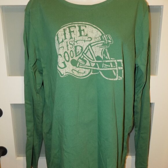 Life is Good Crusher Tee Clasic Fit Green LS Football Helmet Shirt Size L Womens - Picture 2 of 3